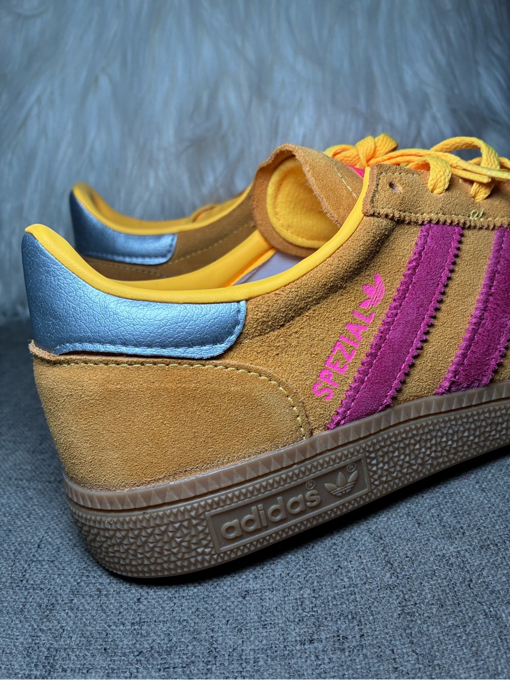 Adidas Spezial Yellow Suede Sneakers with Pink Stripes - Picture 4 of 8